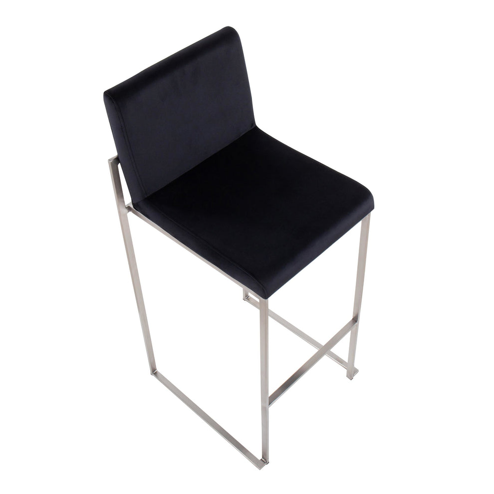 Fuji Contemporary High Back Barstool in Stainless Steel and Black Velvet By LumiSource - Set of 2 | Bar Stools | Modishstore - 4