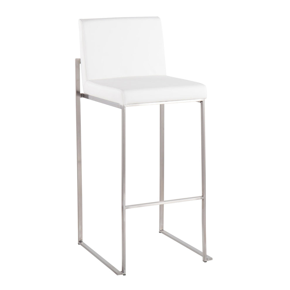 Fuji High Back Barstool - Set of 2 Gold Steel, Black PU By LumiSource | Bar Stools | Modishstore - 27