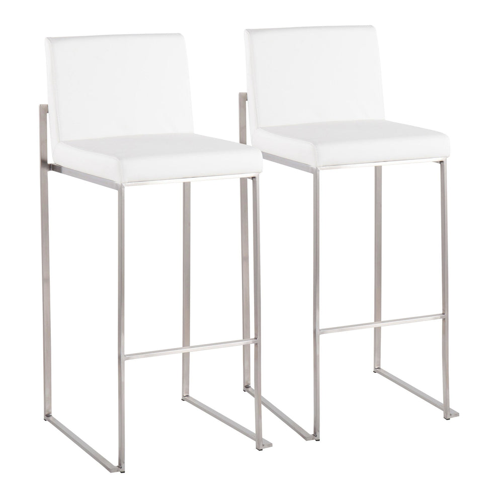 Fuji High Back Barstool - Set of 2 Gold Steel, Black PU By LumiSource | Bar Stools | Modishstore - 26