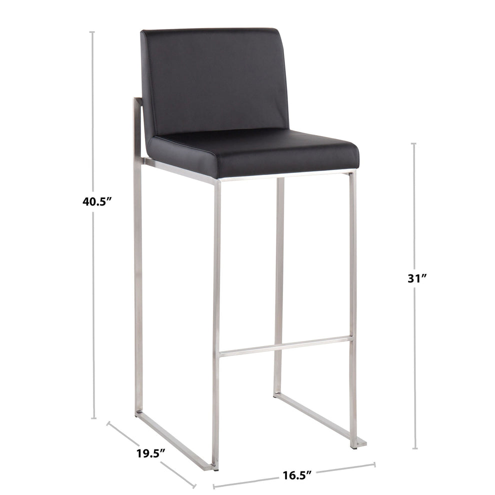 Fuji High Back Barstool - Set of 2 Gold Steel, Black PU By LumiSource | Bar Stools | Modishstore - 23