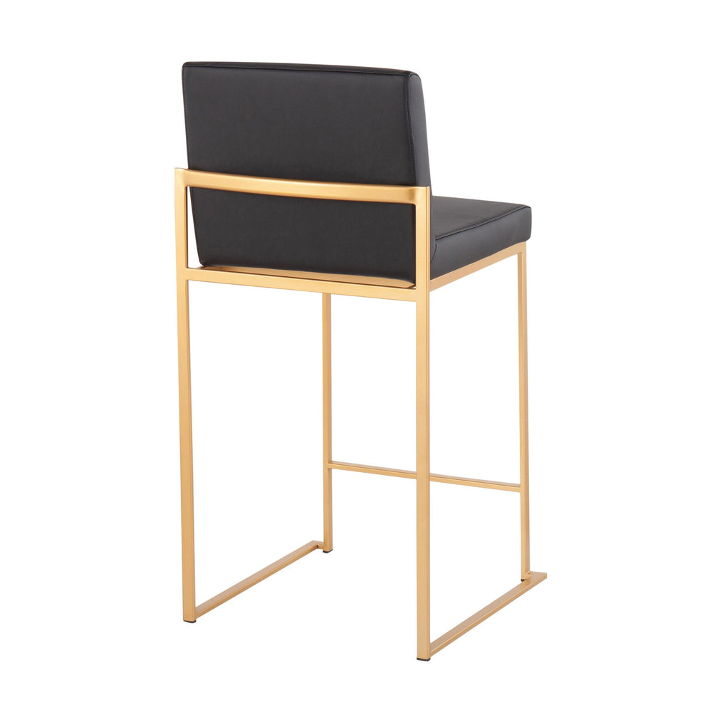 Fuji Contemporary High Back Counter Stool in Gold Steel and Black Faux Leather By LumiSource - Set of 2 | Counter Stools | Modishstore - 9