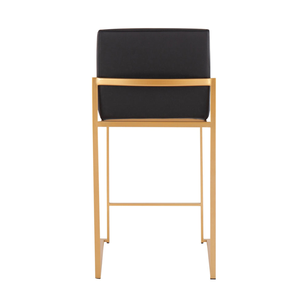 Fuji Contemporary High Back Counter Stool in Gold Steel and Black Faux Leather By LumiSource - Set of 2 | Counter Stools | Modishstore - 10