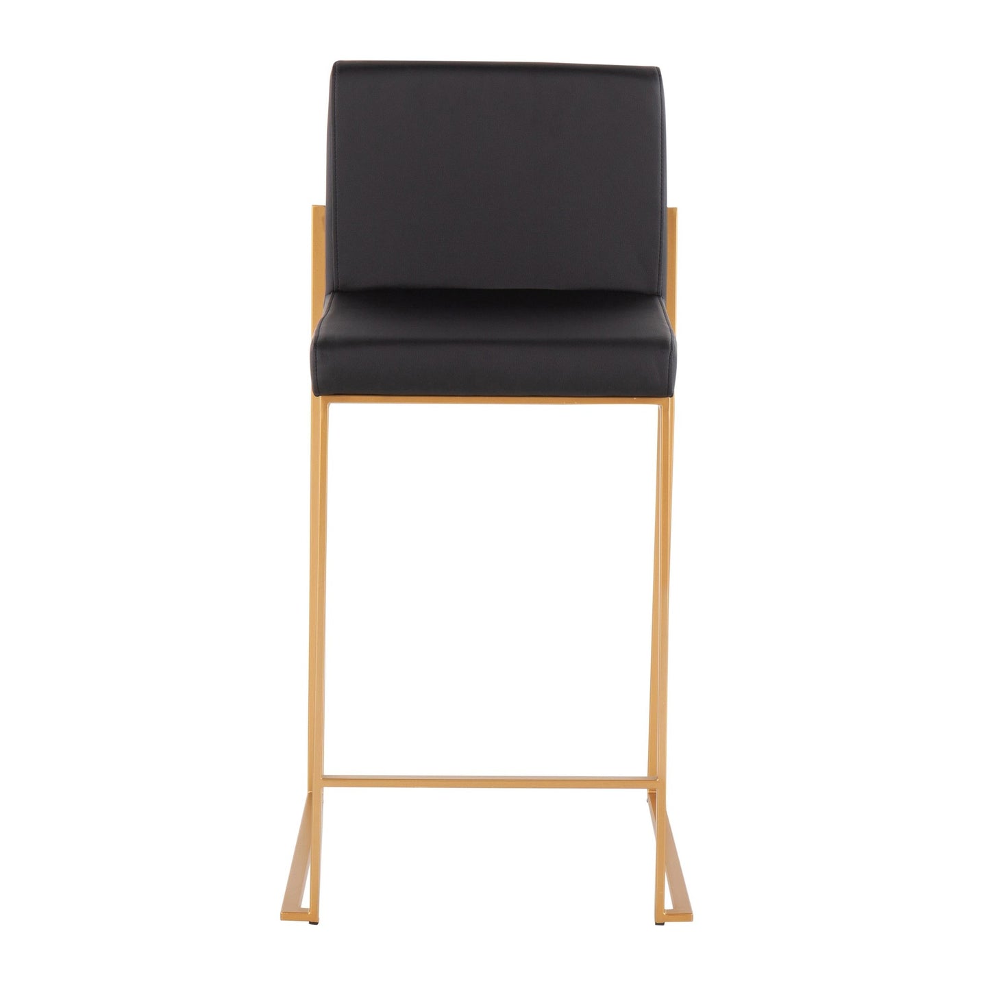 Fuji Contemporary High Back Counter Stool in Gold Steel and Black Faux Leather By LumiSource - Set of 2 | Counter Stools | Modishstore - 3