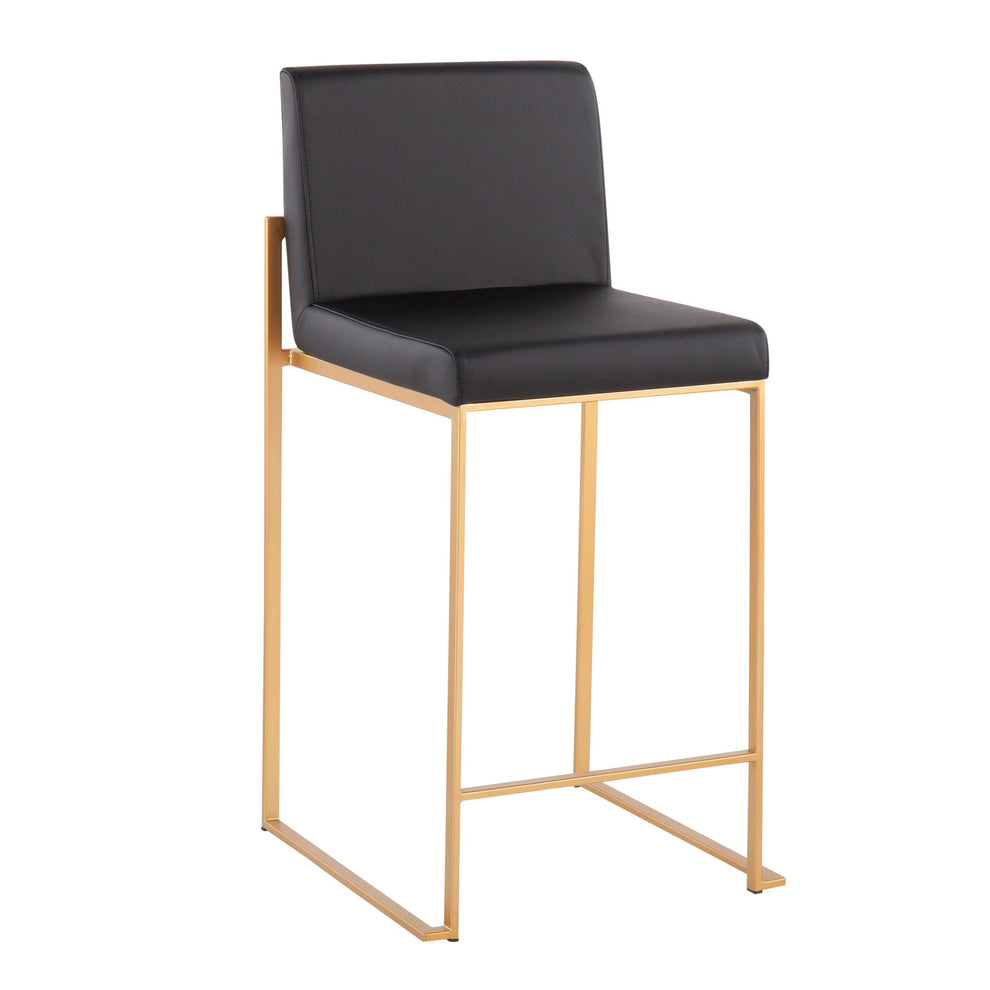 Fuji Contemporary High Back Counter Stool in Gold Steel and Black Faux Leather By LumiSource - Set of 2 | Counter Stools | Modishstore - 7