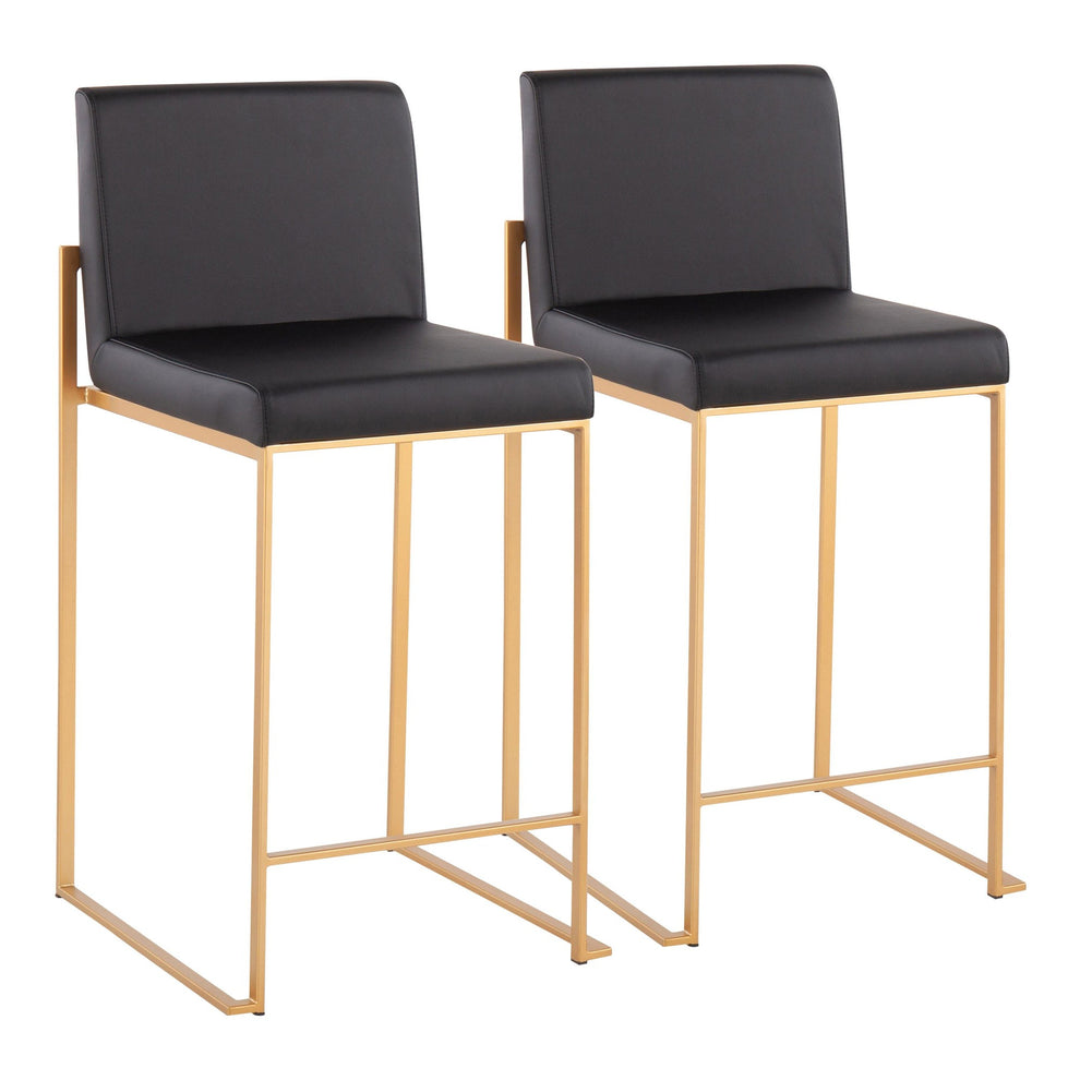 Fuji Contemporary High Back Counter Stool in Gold Steel and Black Faux Leather By LumiSource - Set of 2 | Counter Stools | Modishstore - 2