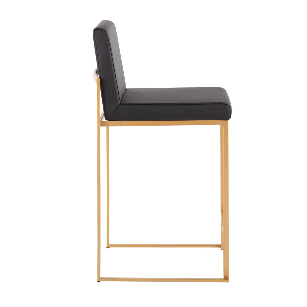 Fuji Contemporary High Back Counter Stool in Gold Steel and Black Faux Leather By LumiSource - Set of 2 | Counter Stools | Modishstore - 8