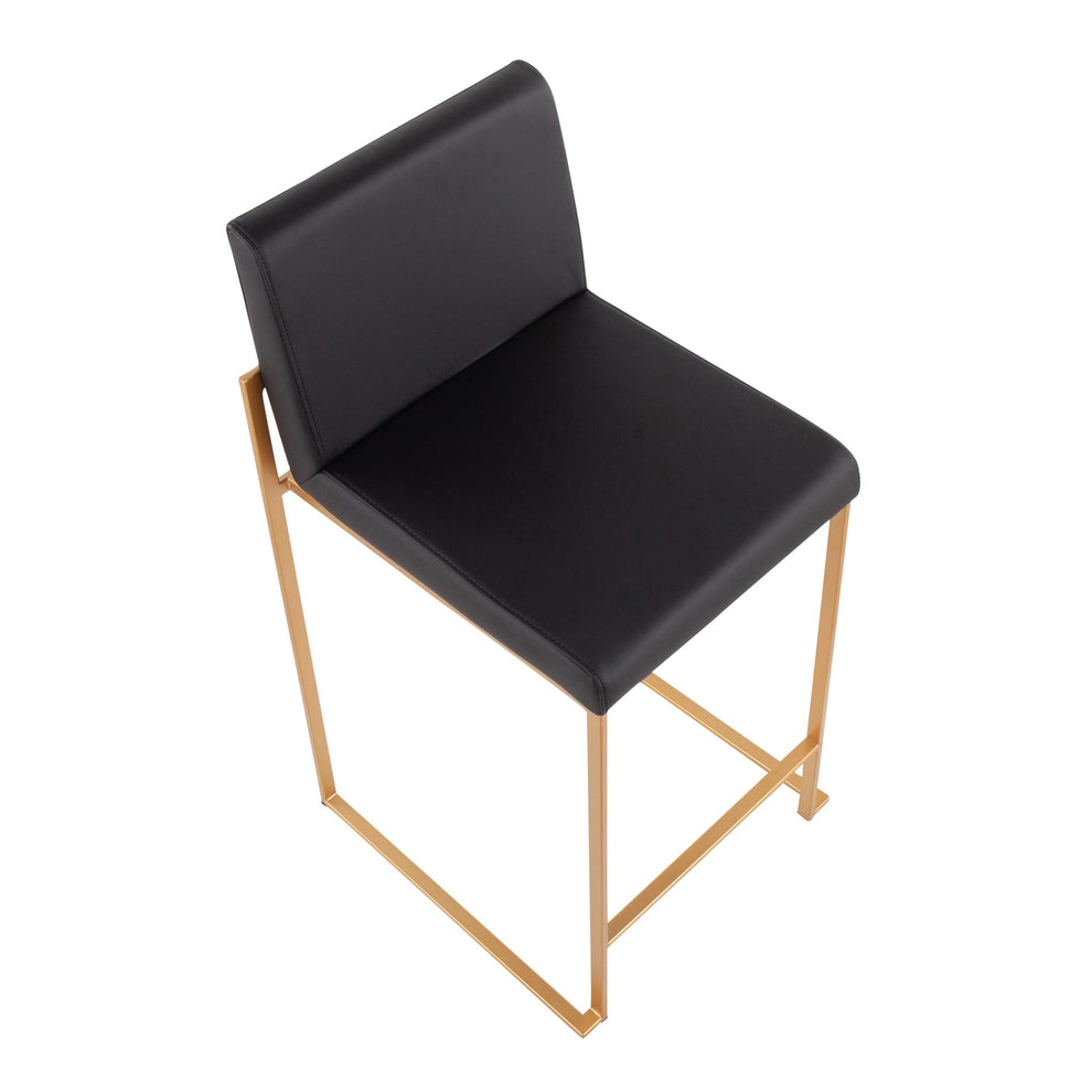 Fuji Contemporary High Back Counter Stool in Gold Steel and Black Faux Leather By LumiSource - Set of 2 | Counter Stools | Modishstore - 4