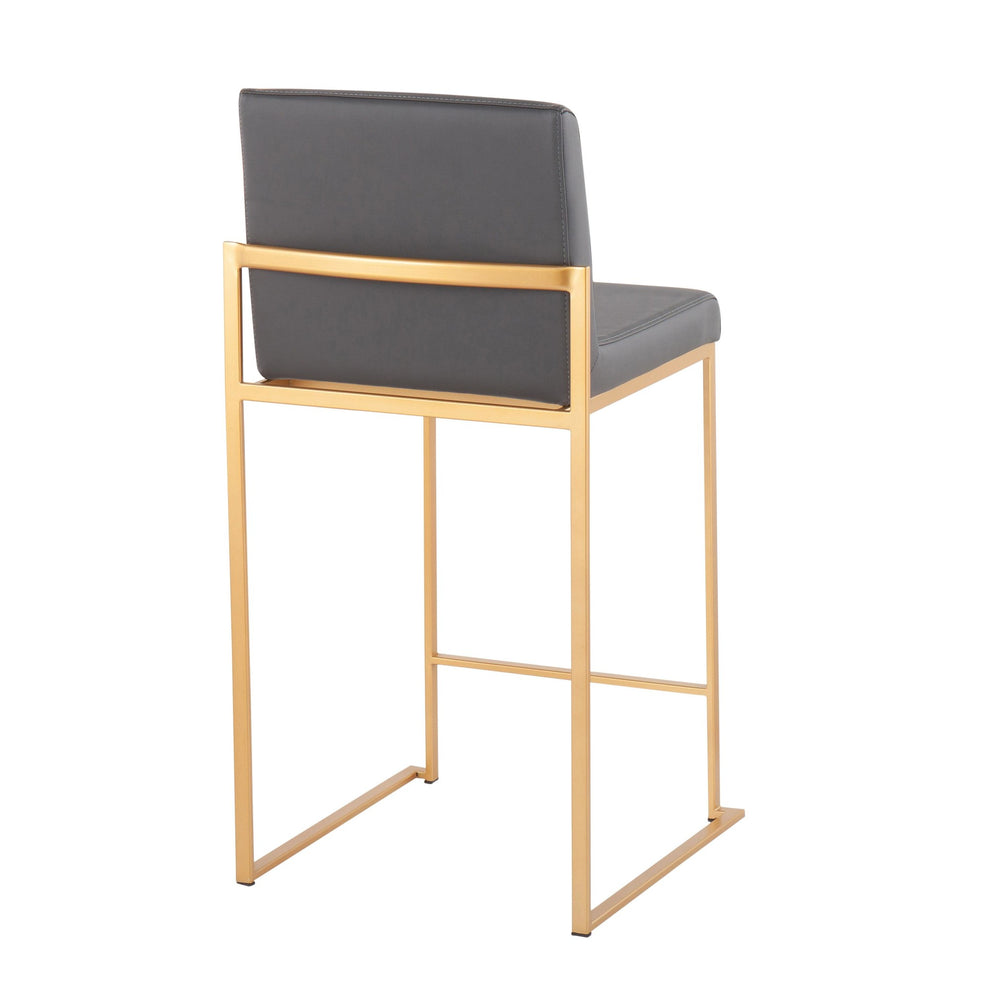 Fuji Contemporary High Back Counter Stool in Gold Steel and Black Faux Leather By LumiSource - Set of 2 | Counter Stools | Modishstore - 19