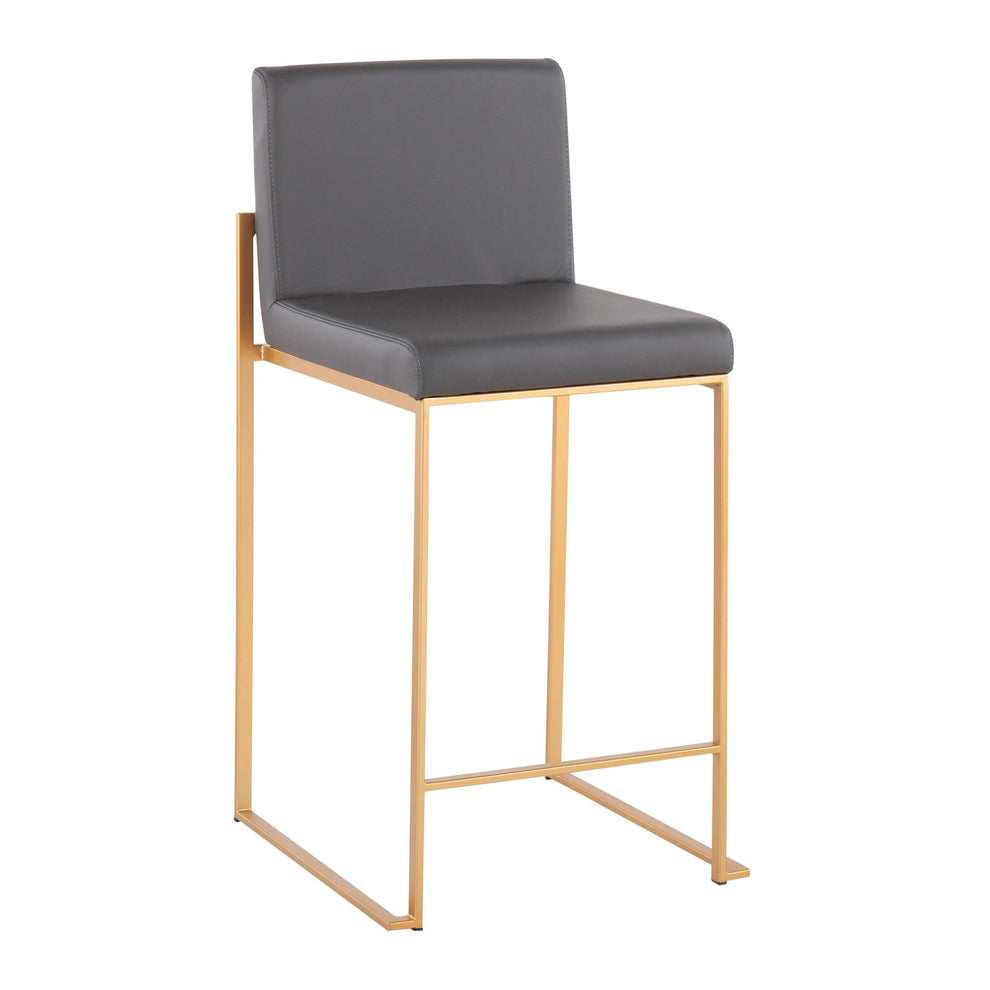 Fuji Contemporary High Back Counter Stool in Gold Steel and Black Faux Leather By LumiSource - Set of 2 | Counter Stools | Modishstore - 17