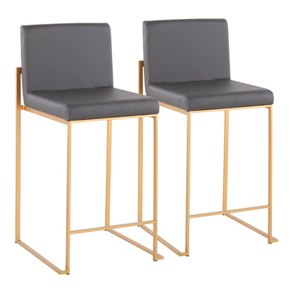 Fuji Contemporary High Back Counter Stool in Gold Steel and Black Faux Leather By LumiSource - Set of 2 | Counter Stools | Modishstore - 11