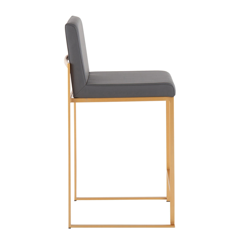 Fuji Contemporary High Back Counter Stool in Gold Steel and Black Faux Leather By LumiSource - Set of 2 | Counter Stools | Modishstore - 18