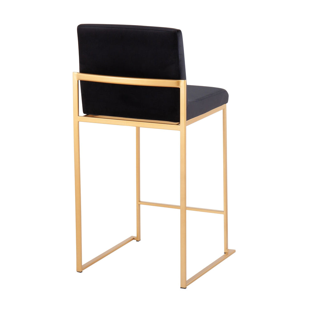 Fuji Contemporary High Back Counter Stool in Gold Steel and Black Velvet By LumiSource - Set of 2 | Counter Stools | Modishstore - 9