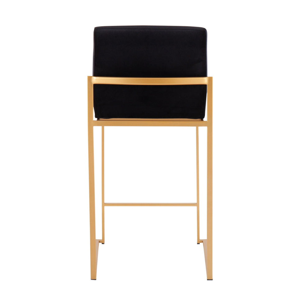 Fuji Contemporary High Back Counter Stool in Gold Steel and Black Velvet By LumiSource - Set of 2 | Counter Stools | Modishstore - 10