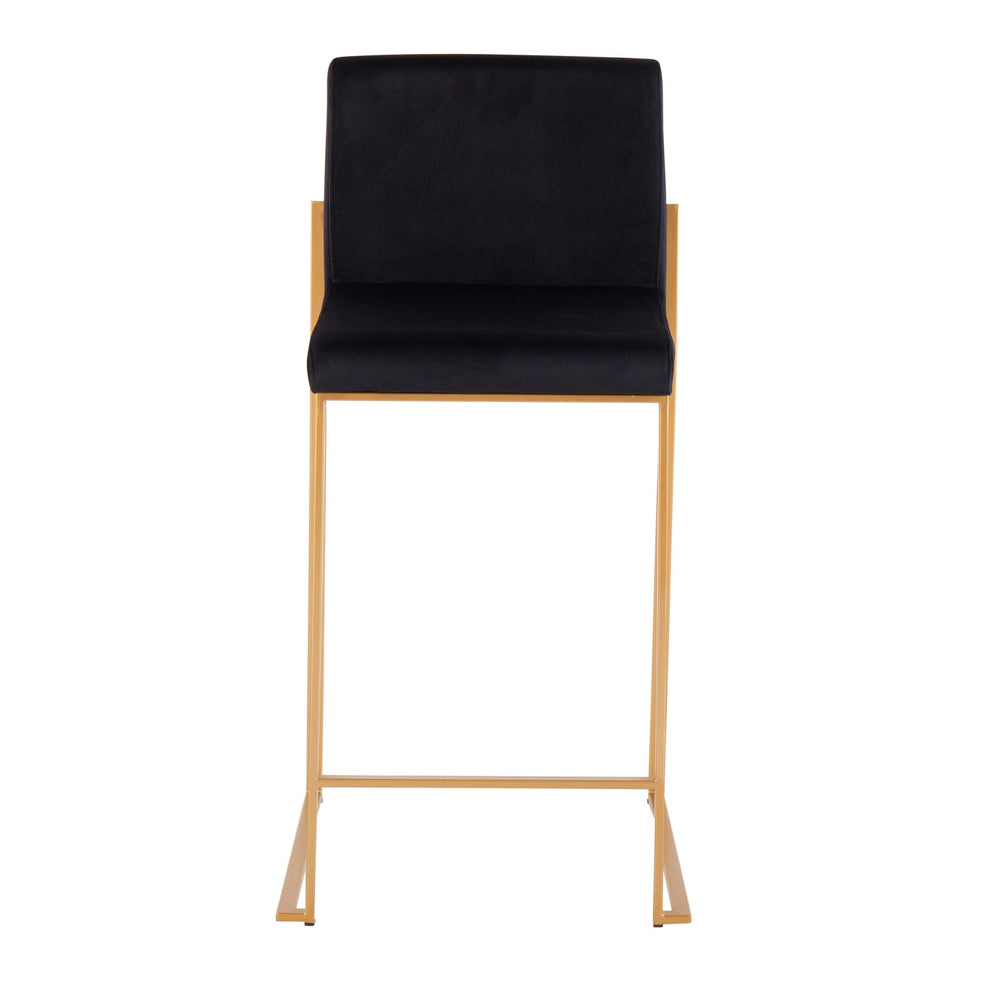 Fuji Contemporary High Back Counter Stool in Gold Steel and Black Velvet By LumiSource - Set of 2 | Counter Stools | Modishstore - 3