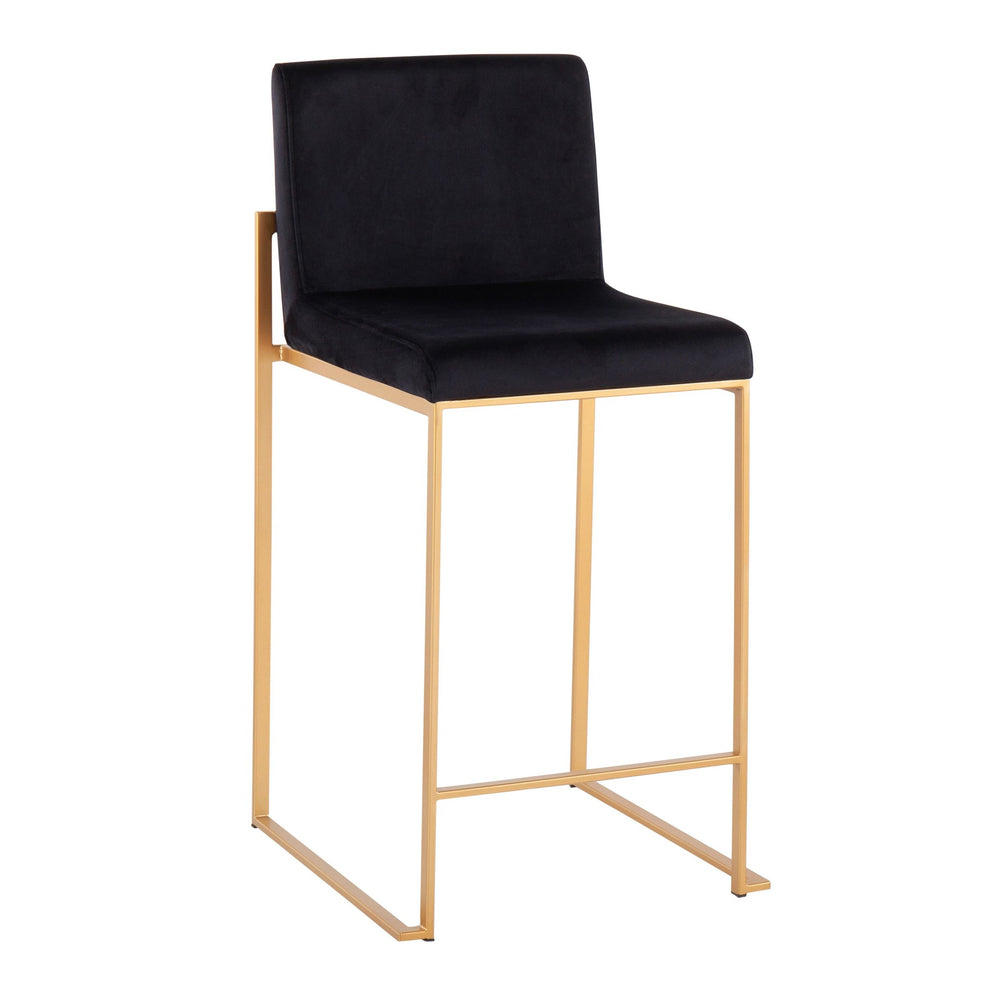 Fuji Contemporary High Back Counter Stool in Gold Steel and Black Velvet By LumiSource - Set of 2 | Counter Stools | Modishstore - 7