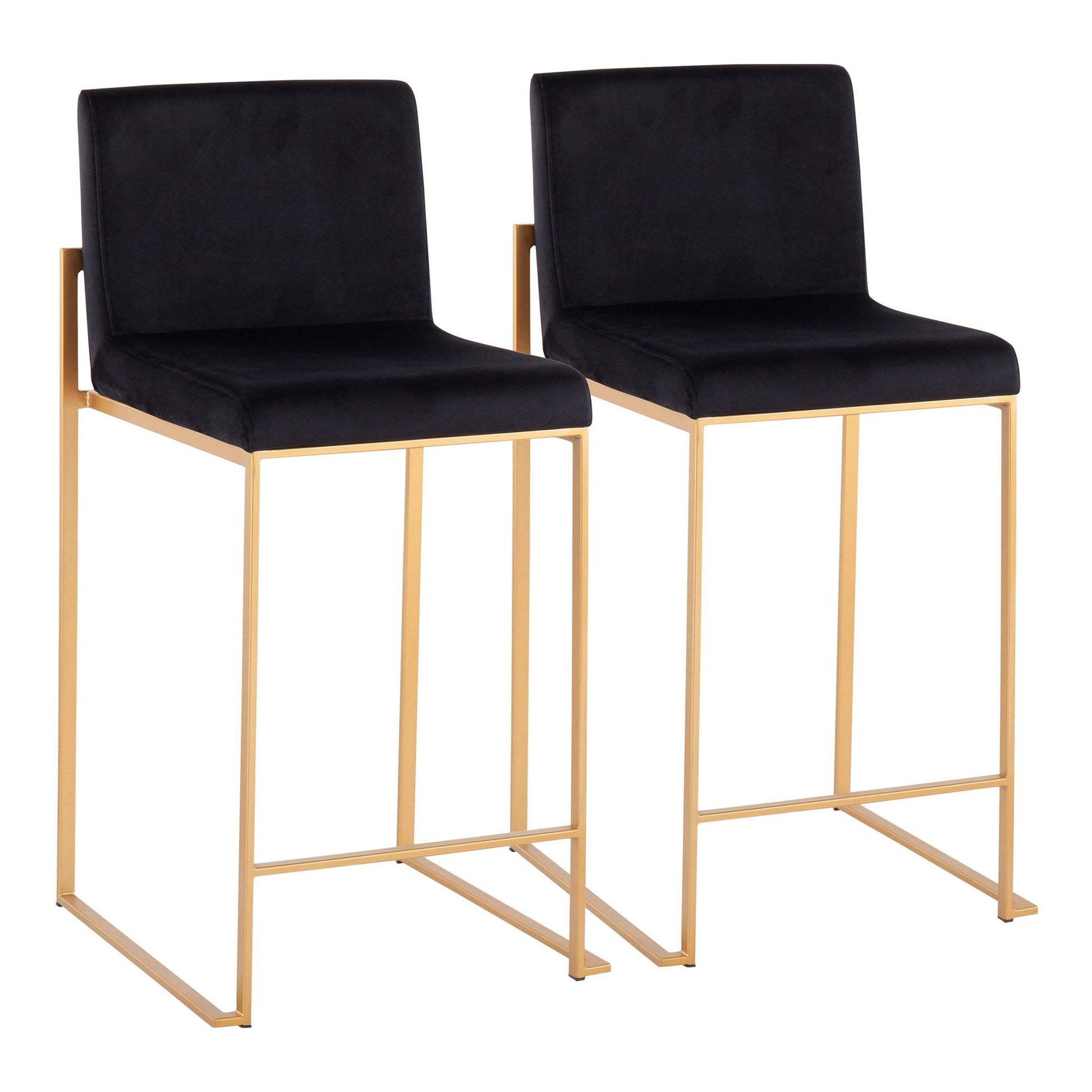 Fuji Contemporary High Back Counter Stool in Gold Steel and Black Velvet By LumiSource - Set of 2 | Counter Stools | Modishstore - 2