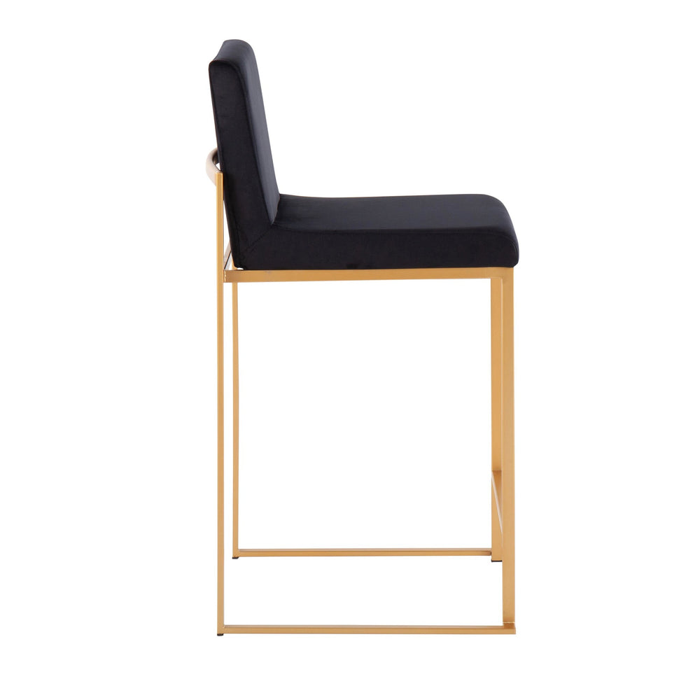 Fuji Contemporary High Back Counter Stool in Gold Steel and Black Velvet By LumiSource - Set of 2 | Counter Stools | Modishstore - 8