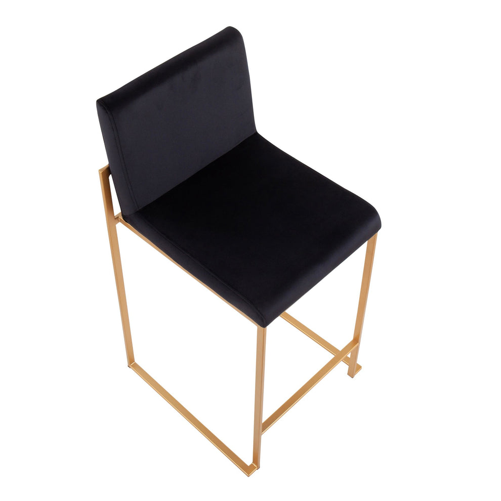Fuji Contemporary High Back Counter Stool in Gold Steel and Black Velvet By LumiSource - Set of 2 | Counter Stools | Modishstore - 4