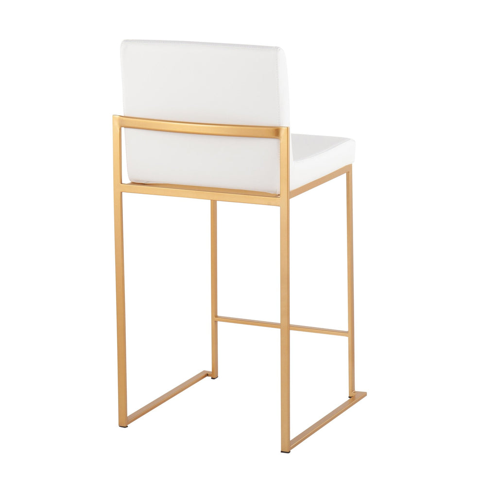 Fuji Contemporary High Back Counter Stool in Gold Steel and White Faux Leather By LumiSource - Set of 2 | Counter Stools | Modishstore - 9