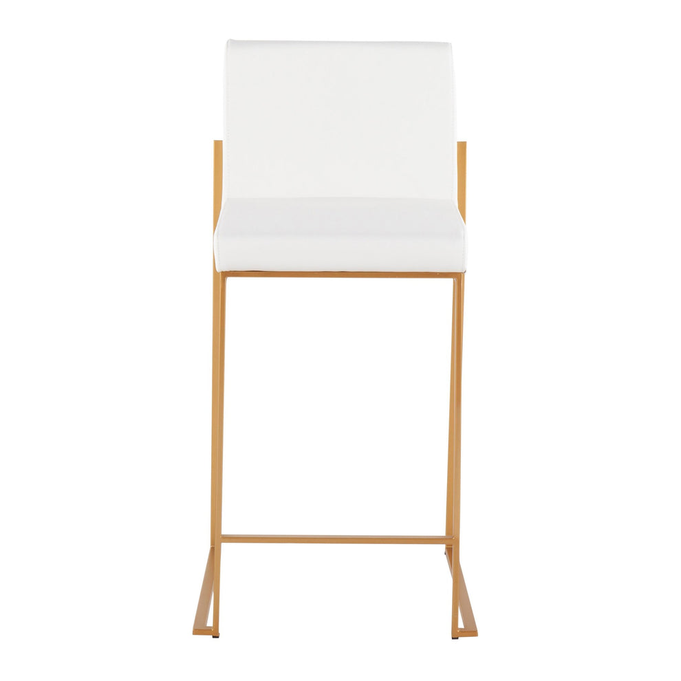 Fuji Contemporary High Back Counter Stool in Gold Steel and White Faux Leather By LumiSource - Set of 2 | Counter Stools | Modishstore - 3