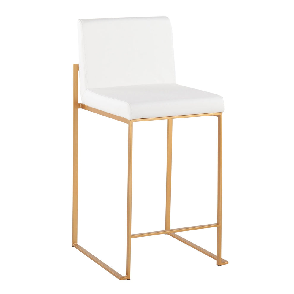 Fuji Contemporary High Back Counter Stool in Gold Steel and White Faux Leather By LumiSource - Set of 2 | Counter Stools | Modishstore - 7