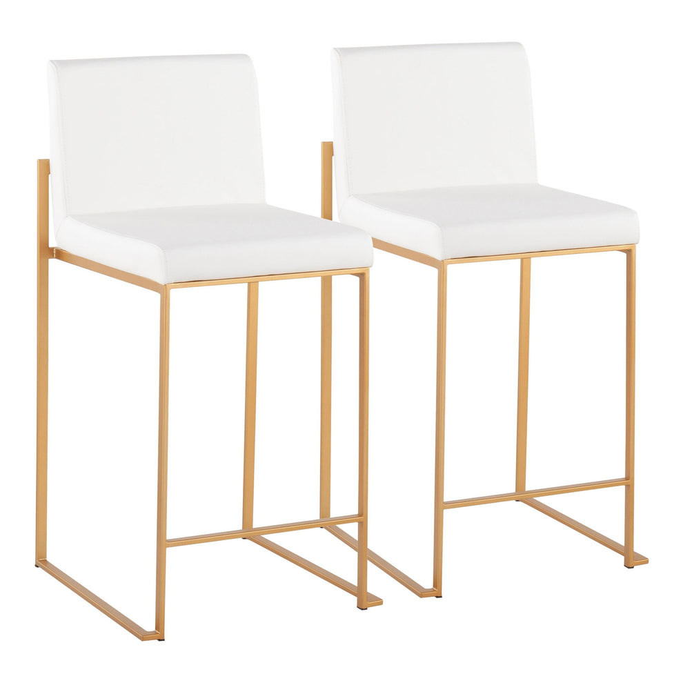Fuji Contemporary High Back Counter Stool in Gold Steel and White Faux Leather By LumiSource - Set of 2 | Counter Stools | Modishstore - 2