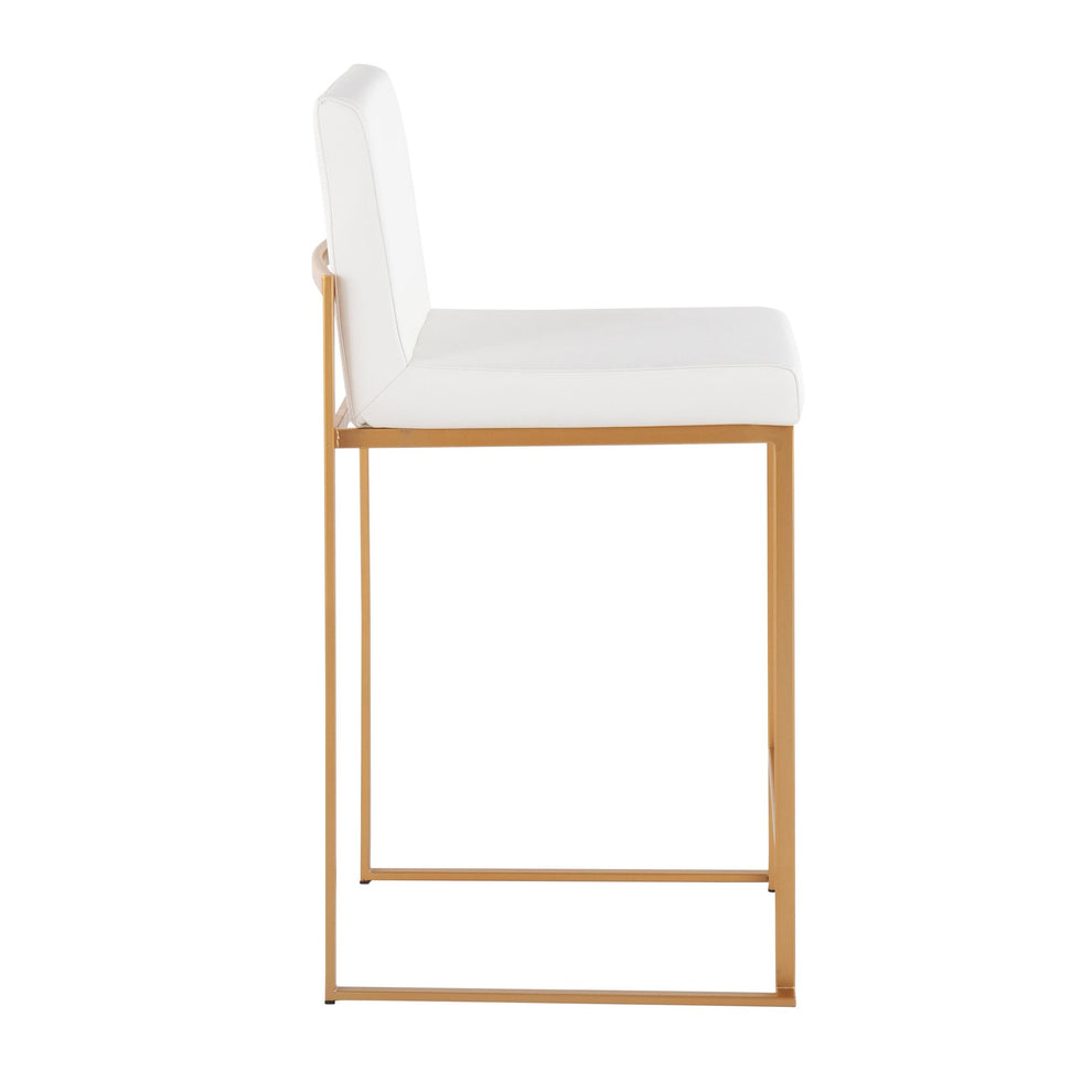 Fuji Contemporary High Back Counter Stool in Gold Steel and White Faux Leather By LumiSource - Set of 2 | Counter Stools | Modishstore - 8