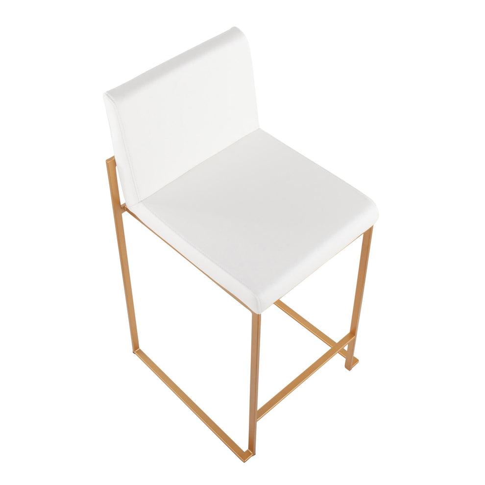 Fuji Contemporary High Back Counter Stool in Gold Steel and White Faux Leather By LumiSource - Set of 2 | Counter Stools | Modishstore - 4