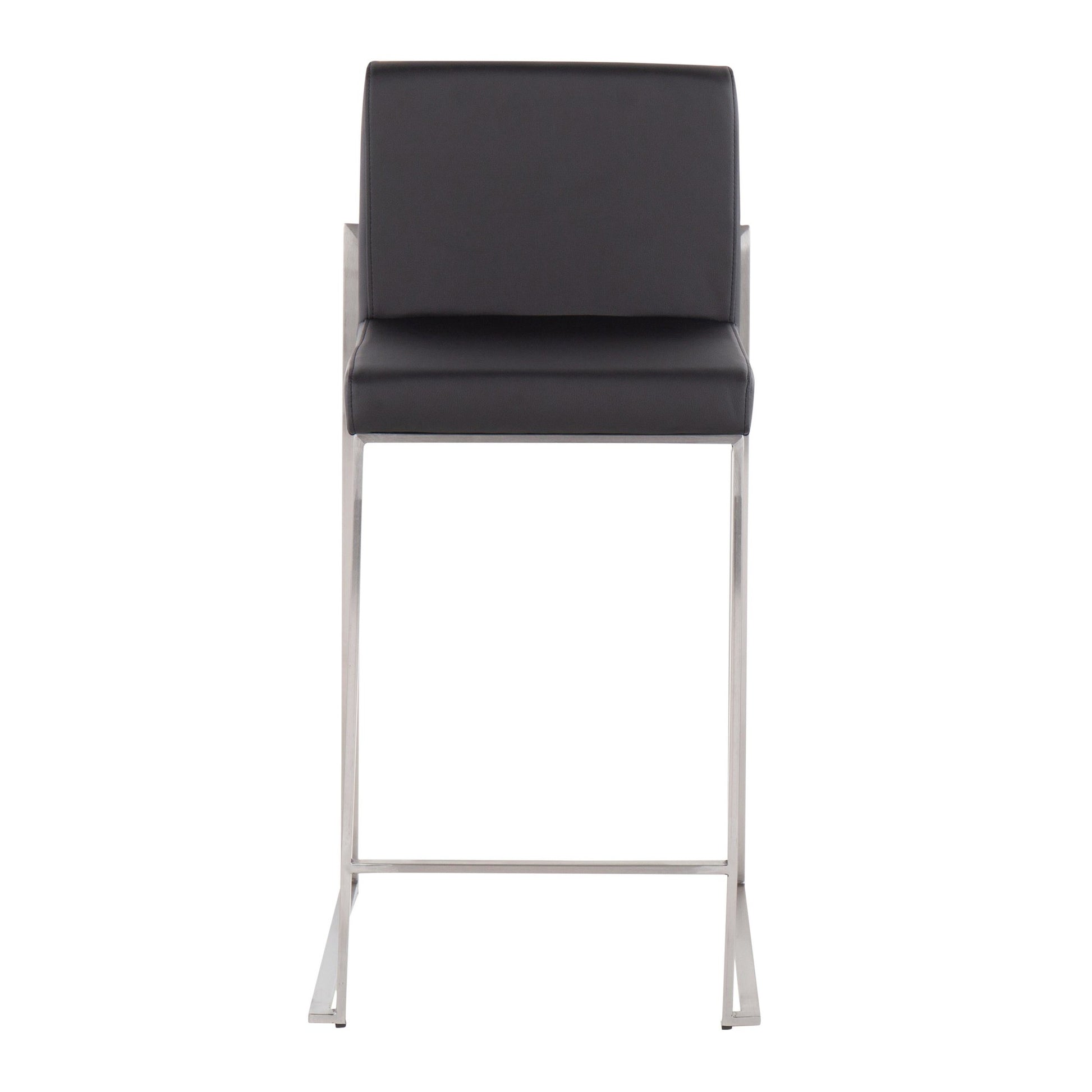 Fuji High Back Counter Stool - Set of 2 Black PU By LumiSource | Counter Stools | Modishstore - 8