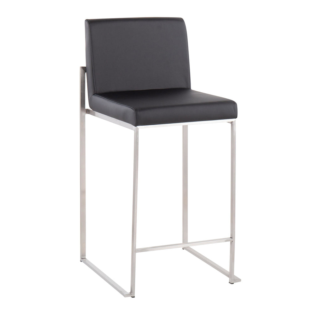 Fuji High Back Counter Stool - Set of 2 Black PU By LumiSource | Counter Stools | Modishstore - 4