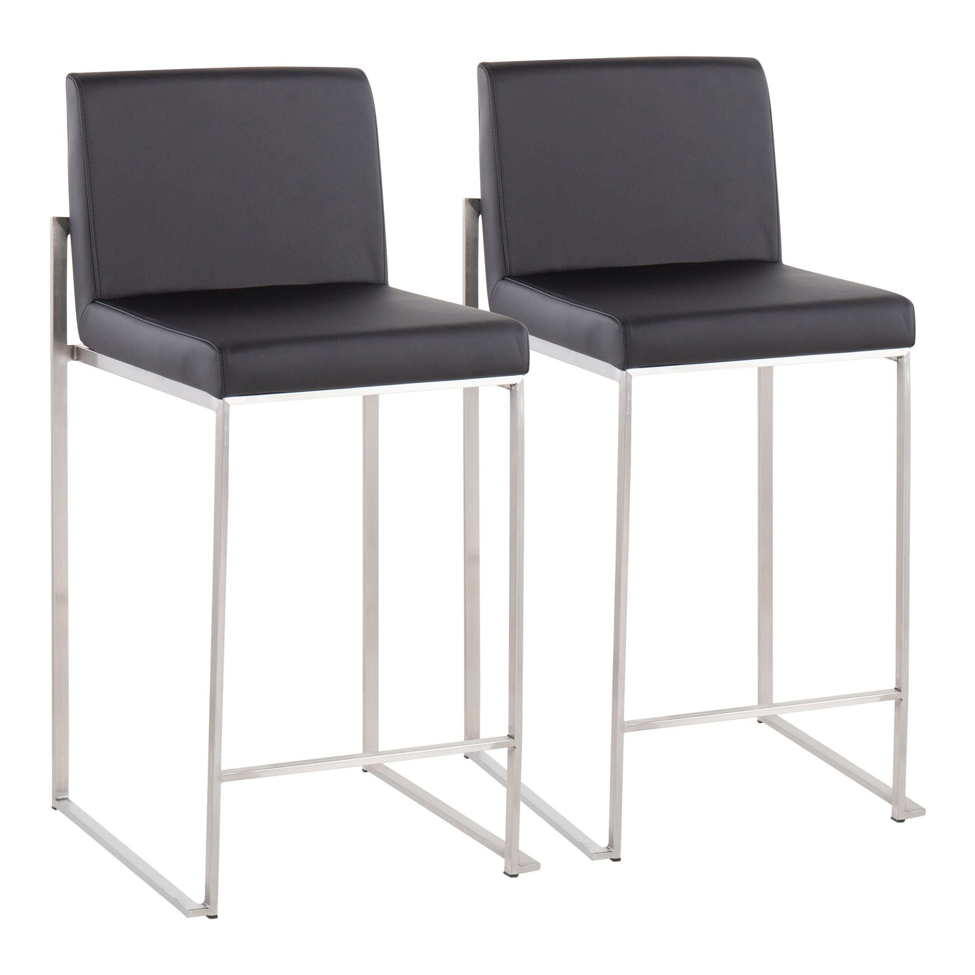 Fuji High Back Counter Stool - Set of 2 Black PU By LumiSource | Counter Stools | Modishstore - 3