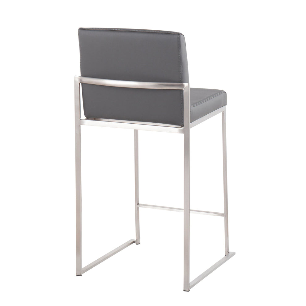 Fuji Contemporary High Back Counter Stool in Stainless Steel and Grey Faux Leather By LumiSource - Set of 2 | Counter Stools | Modishstore - 10