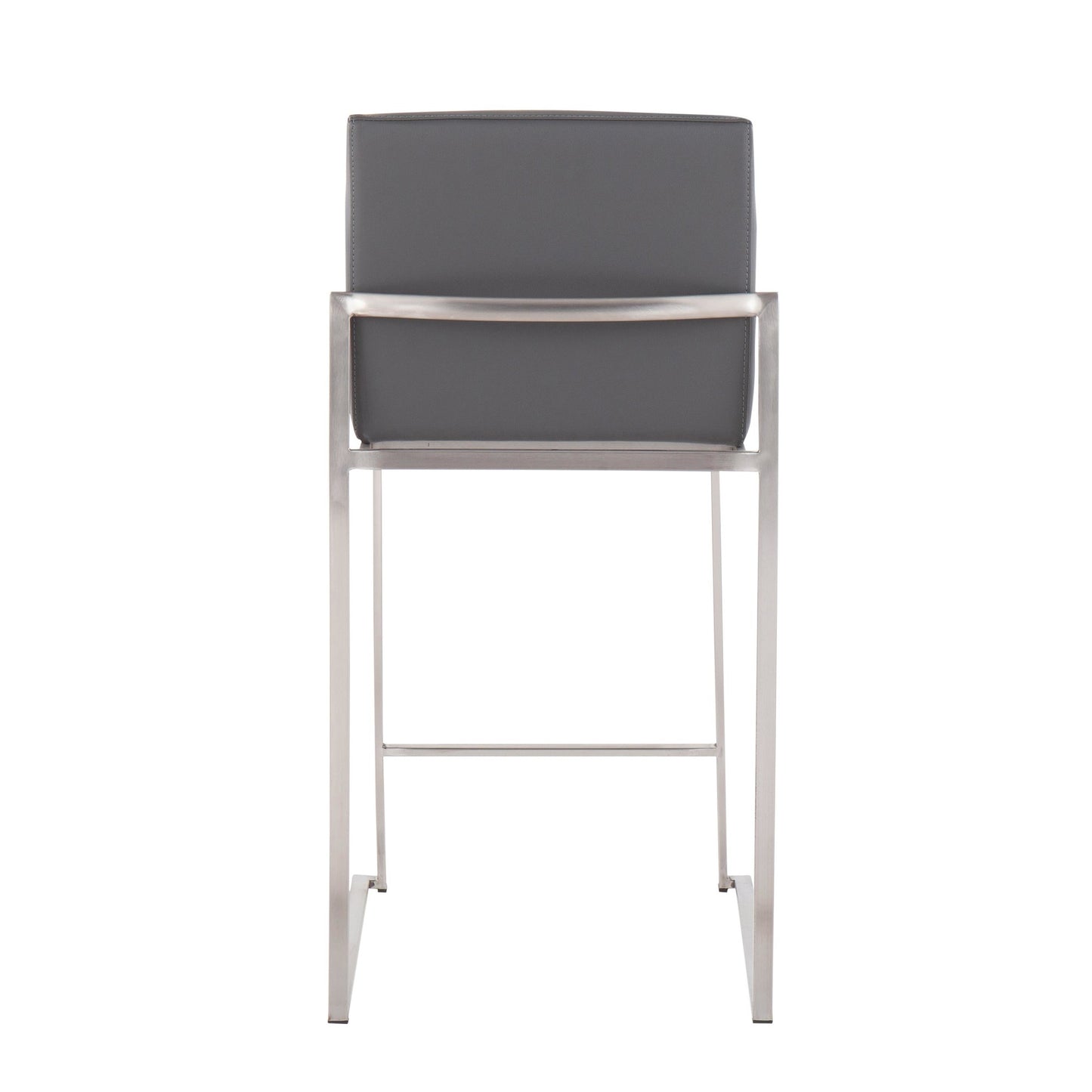 Fuji Contemporary High Back Counter Stool in Stainless Steel and Grey Faux Leather By LumiSource - Set of 2 | Counter Stools | Modishstore - 11