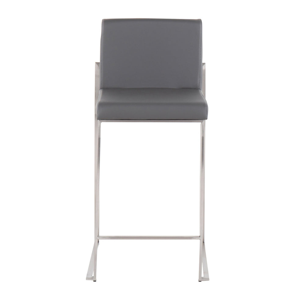 Fuji Contemporary High Back Counter Stool in Stainless Steel and Grey Faux Leather By LumiSource - Set of 2 | Counter Stools | Modishstore - 3