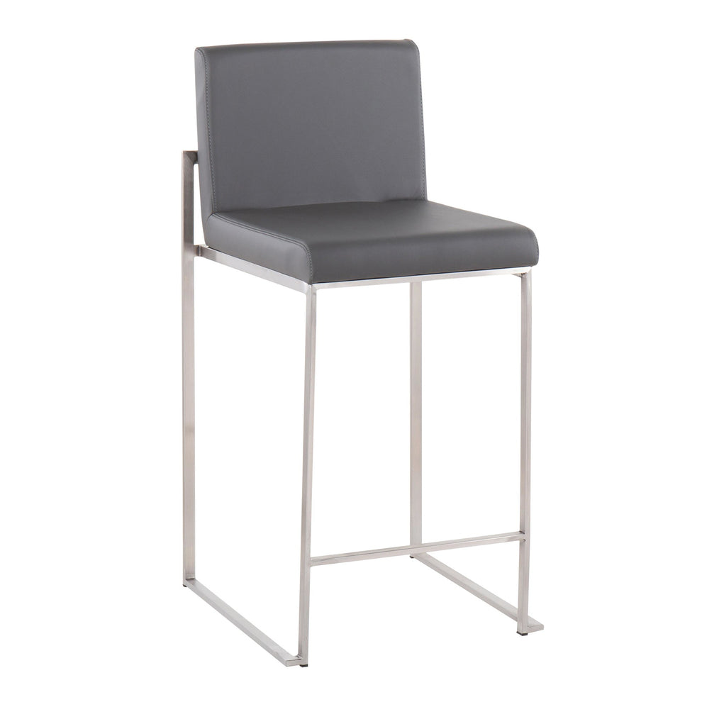 Fuji Contemporary High Back Counter Stool in Stainless Steel and Grey Faux Leather By LumiSource - Set of 2 | Counter Stools | Modishstore - 8