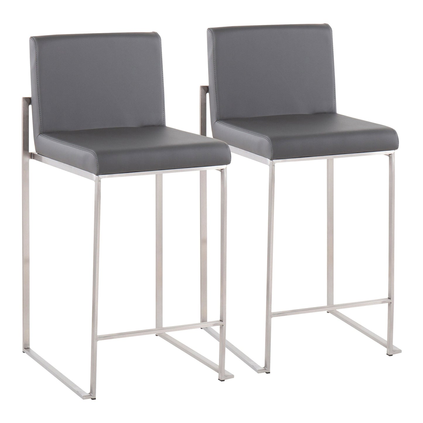 Fuji Contemporary High Back Counter Stool in Stainless Steel and Grey Faux Leather By LumiSource - Set of 2 | Counter Stools | Modishstore - 2
