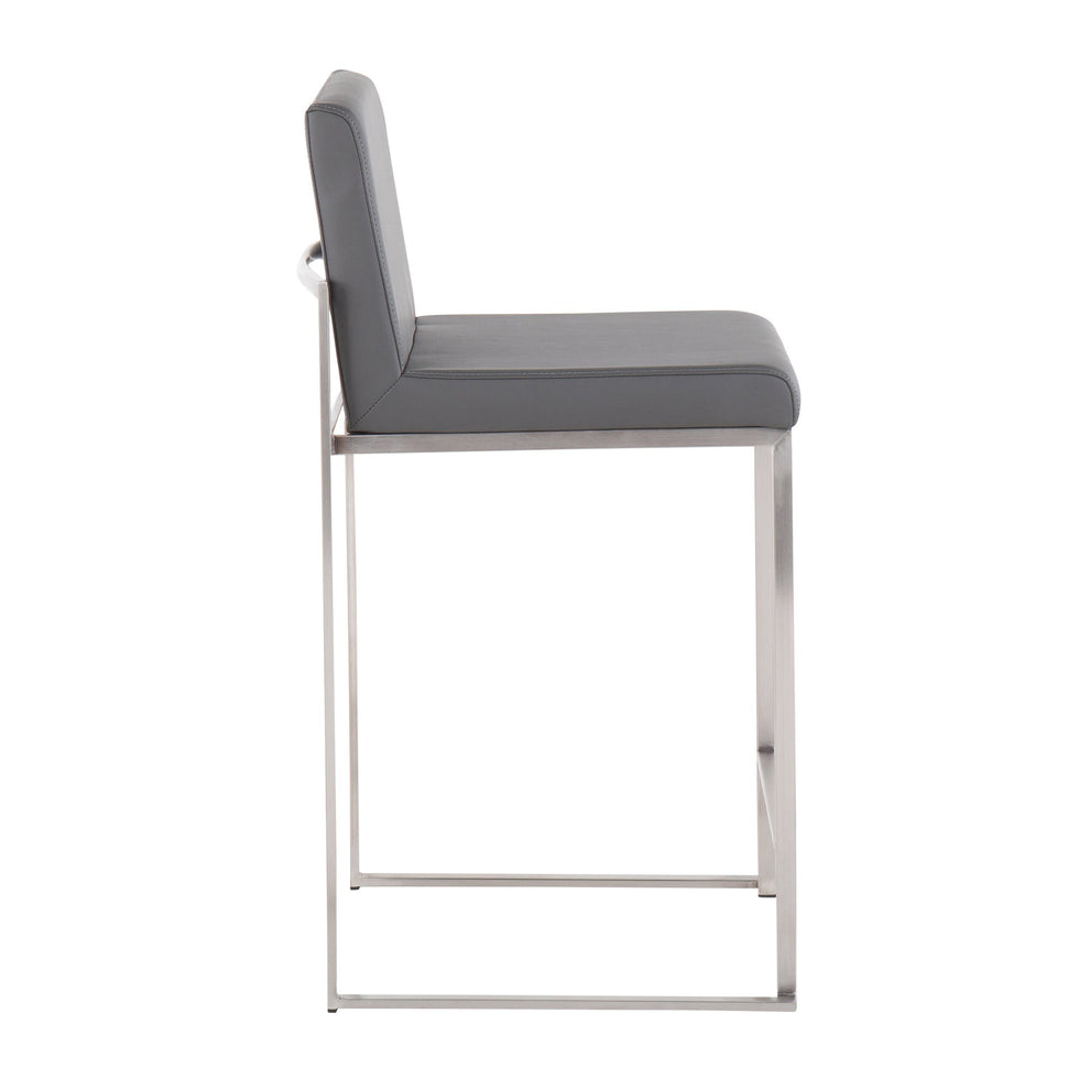 Fuji Contemporary High Back Counter Stool in Stainless Steel and Grey Faux Leather By LumiSource - Set of 2 | Counter Stools | Modishstore - 9
