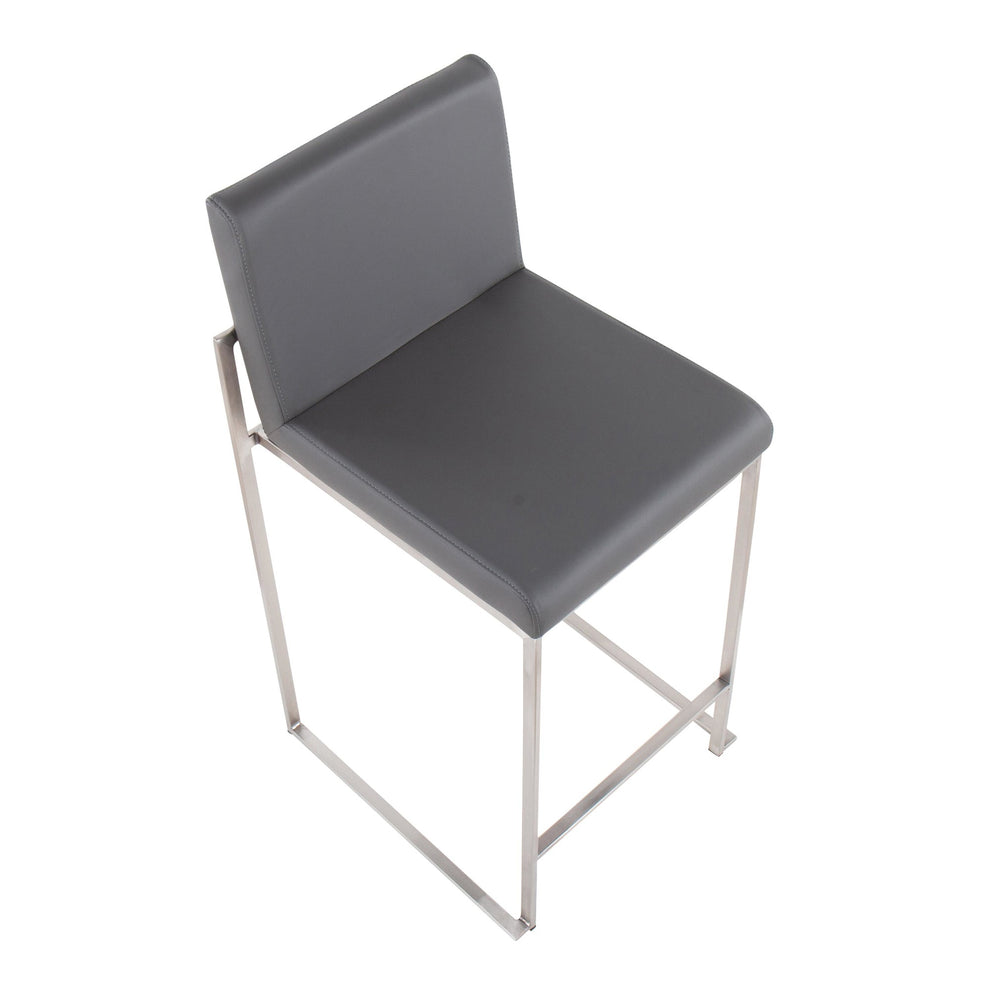 Fuji Contemporary High Back Counter Stool in Stainless Steel and Grey Faux Leather By LumiSource - Set of 2 | Counter Stools | Modishstore - 4