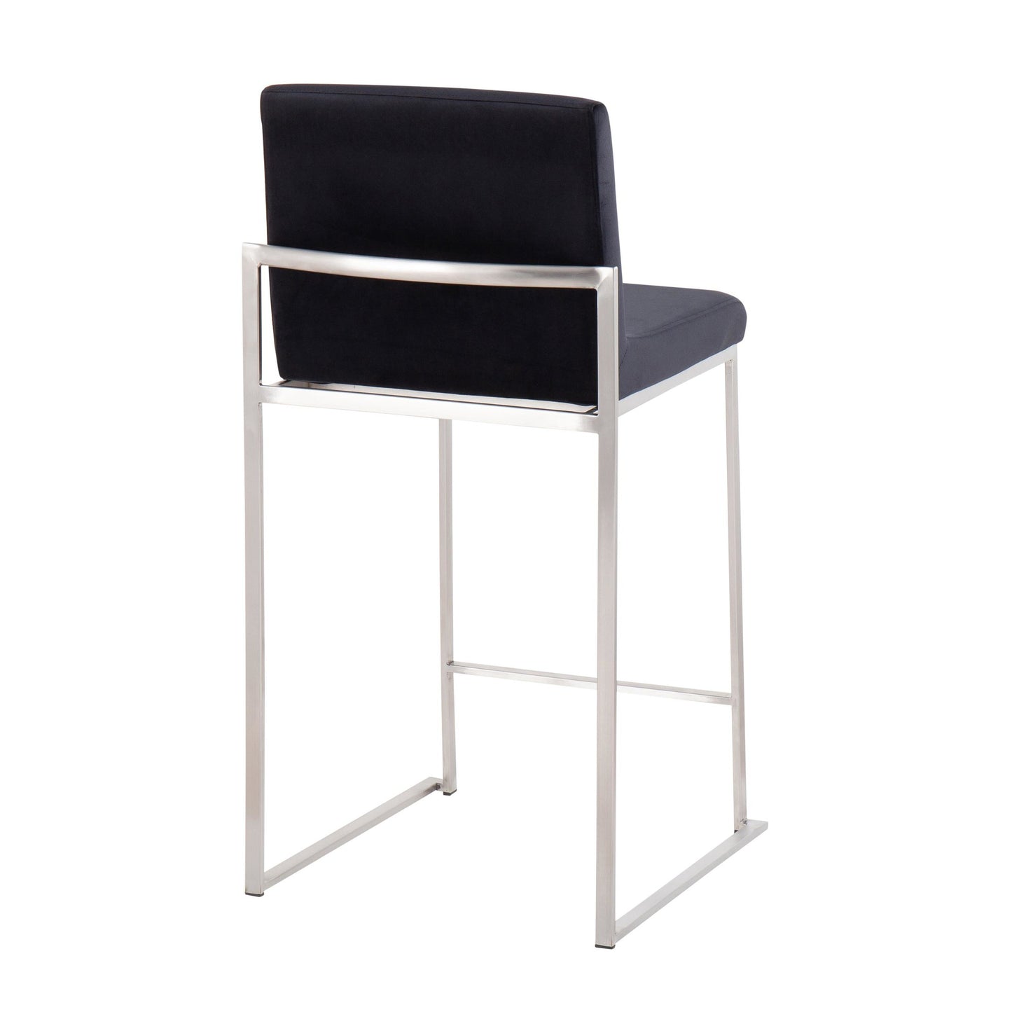 Fuji Contemporary High Back Counter Stool in Stainless Steel and Black Velvet By LumiSource - Set of 2 | Counter Stools | Modishstore - 9