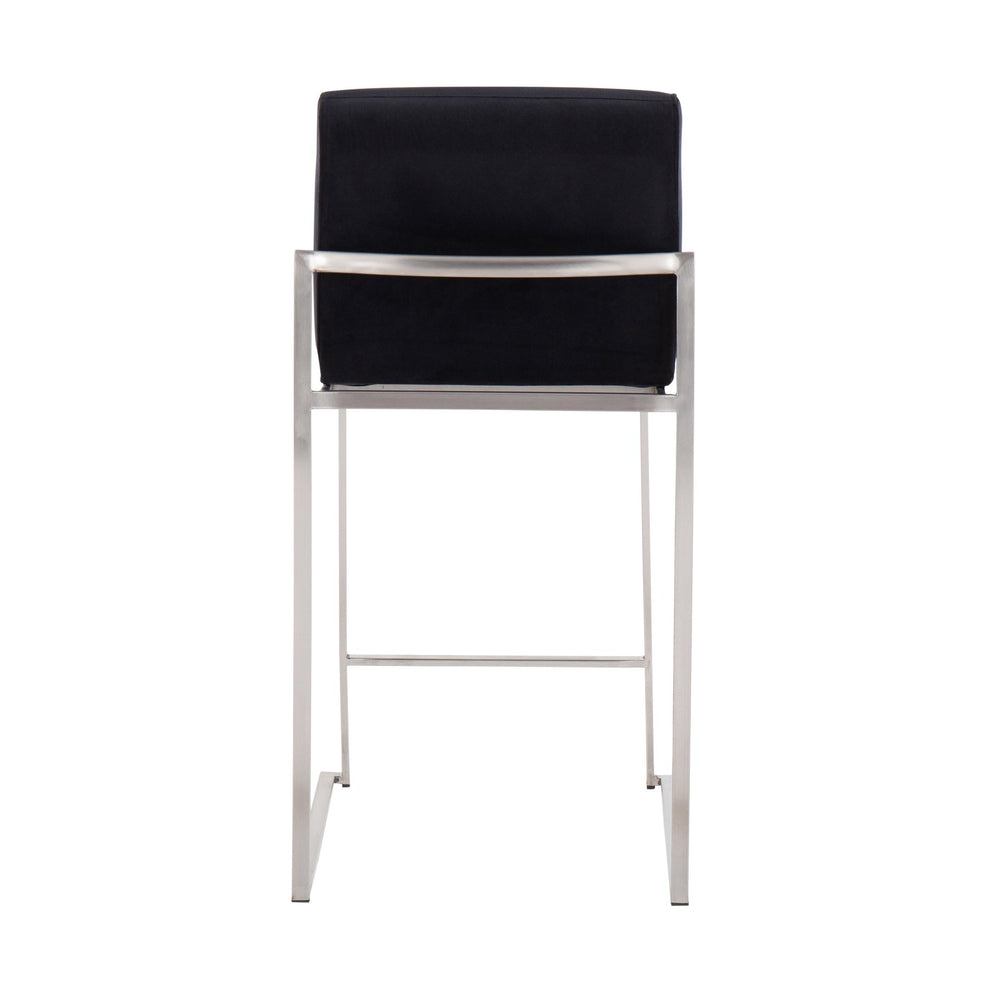 Fuji Contemporary High Back Counter Stool in Stainless Steel and Black Velvet By LumiSource - Set of 2 | Counter Stools | Modishstore - 10