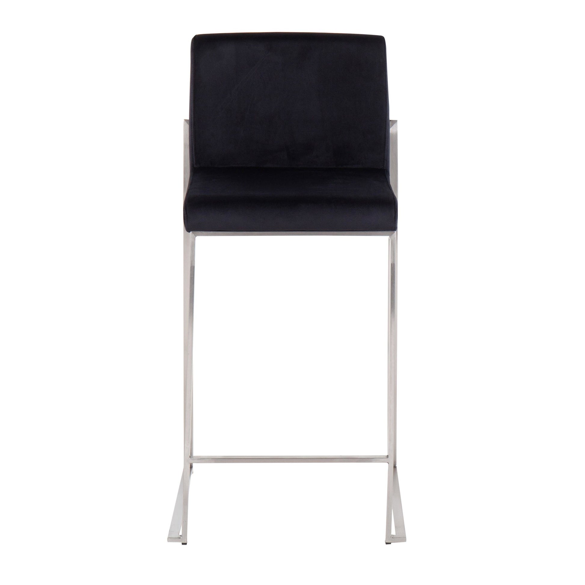 Fuji Contemporary High Back Counter Stool in Stainless Steel and Black Velvet By LumiSource - Set of 2 | Counter Stools | Modishstore - 3