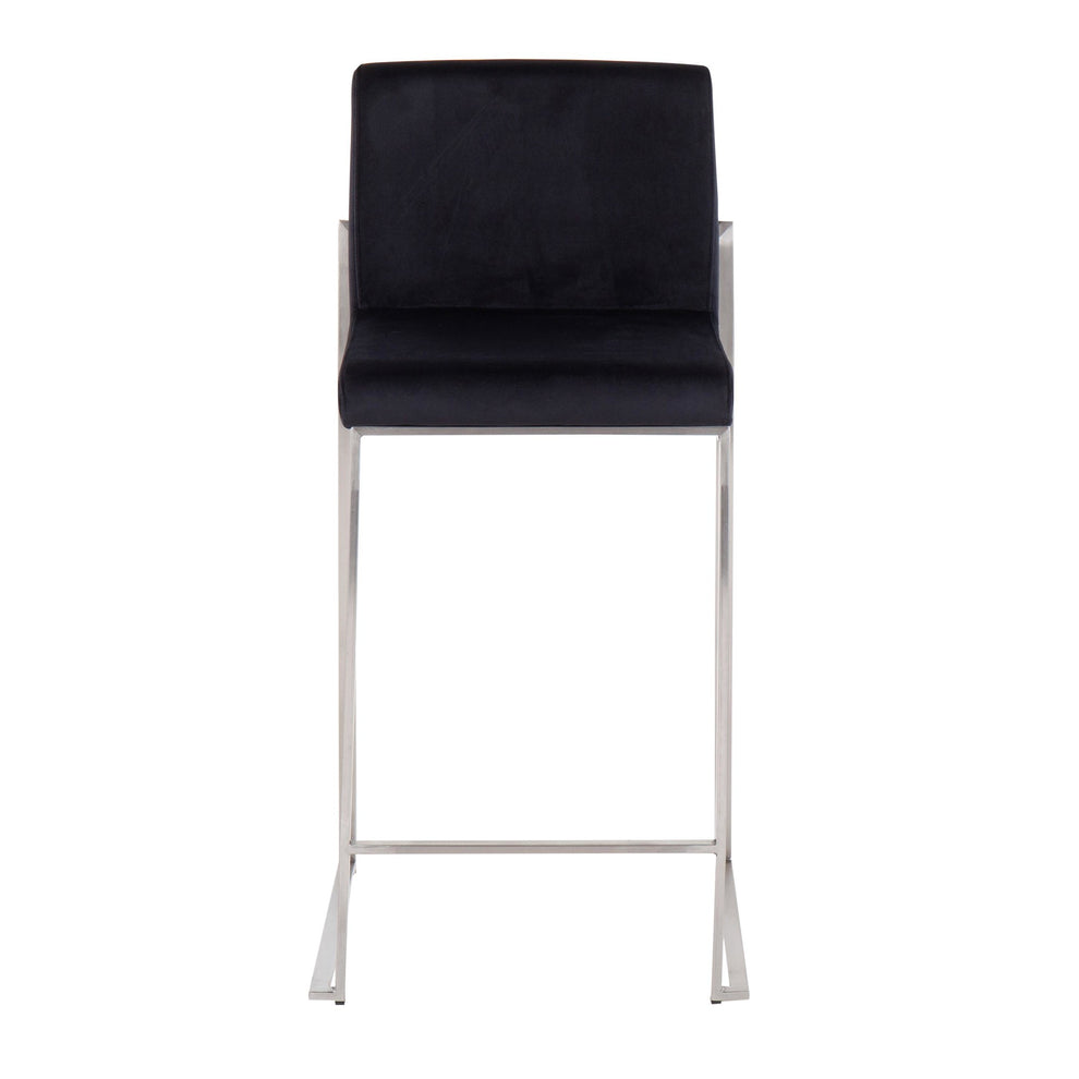 Fuji Contemporary High Back Counter Stool in Stainless Steel and Black Velvet By LumiSource - Set of 2 | Counter Stools | Modishstore - 3