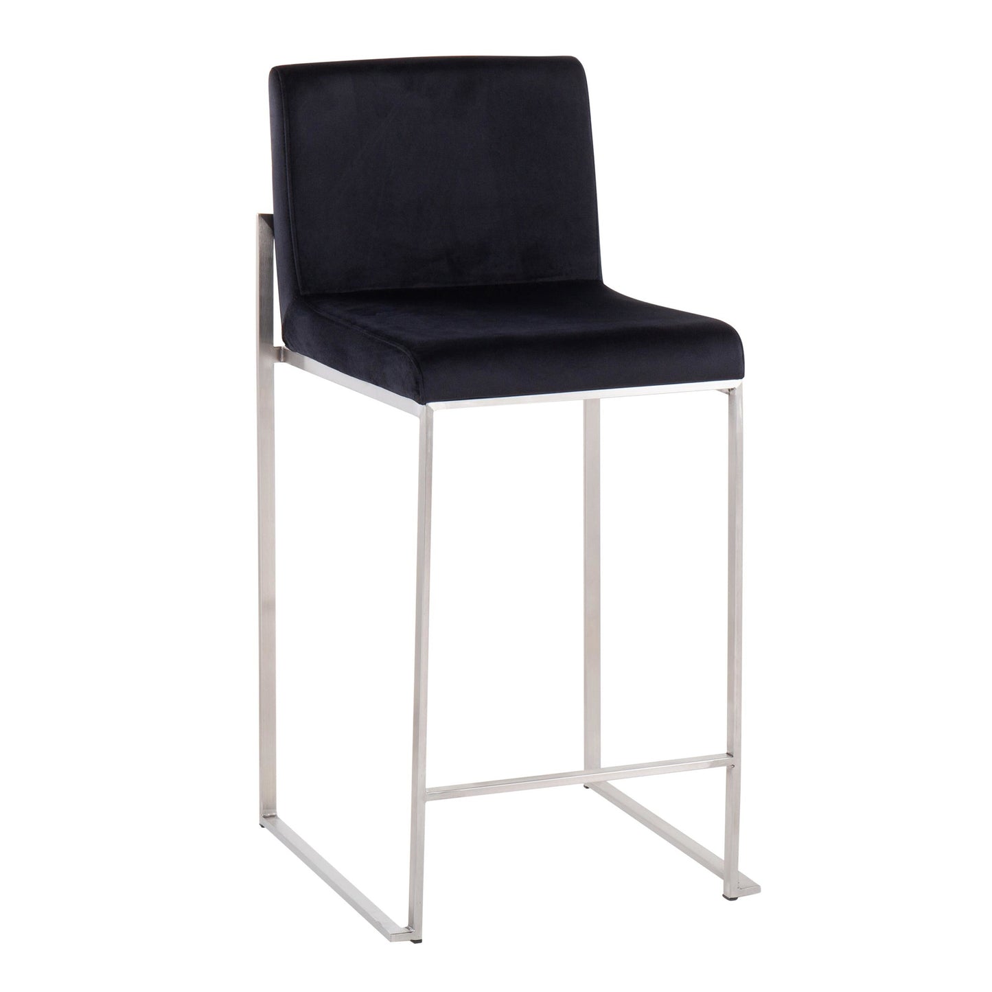 Fuji Contemporary High Back Counter Stool in Stainless Steel and Black Velvet By LumiSource - Set of 2 | Counter Stools | Modishstore - 7