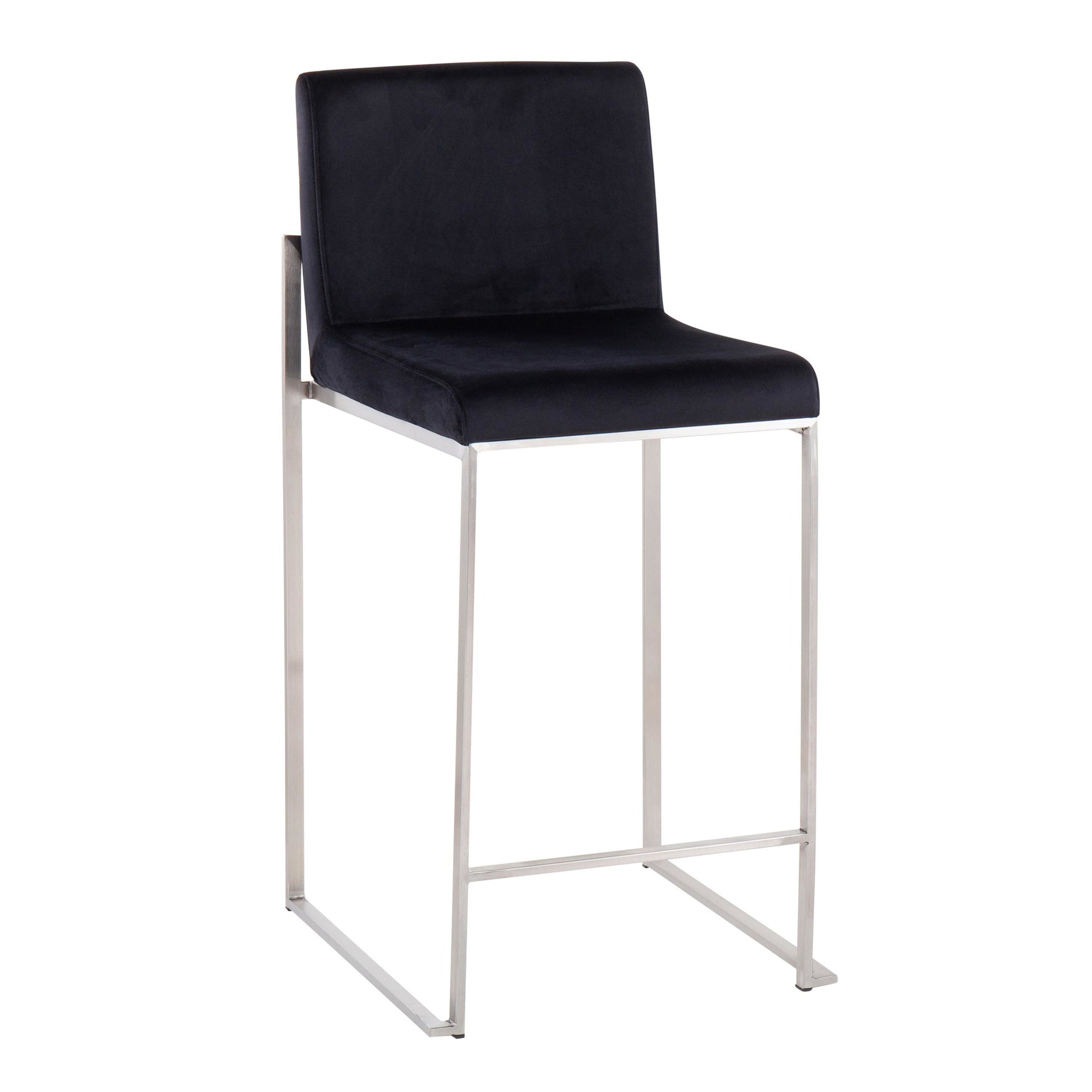 Fuji Contemporary High Back Counter Stool in Stainless Steel and Black Velvet By LumiSource - Set of 2 | Counter Stools | Modishstore - 7
