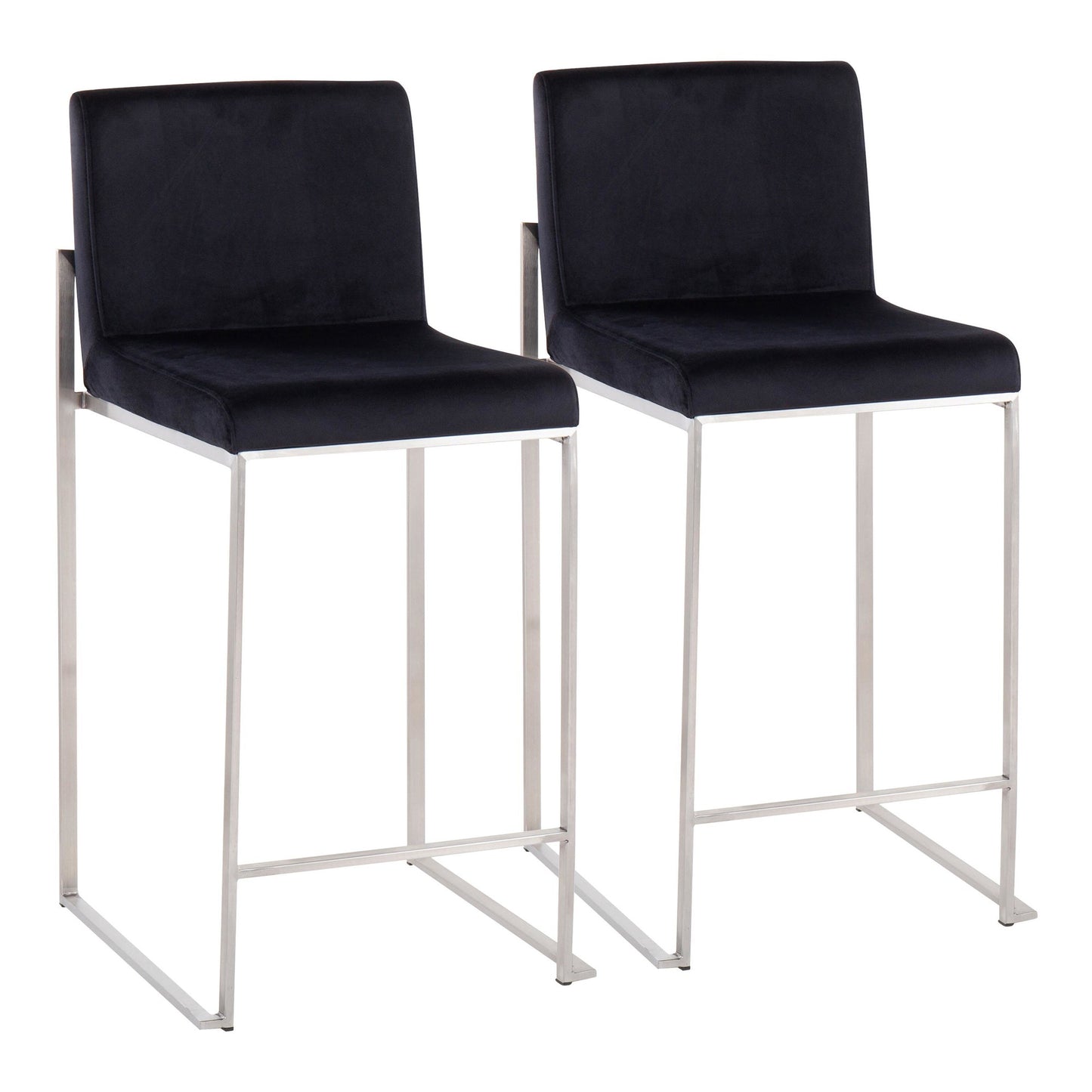 Fuji Contemporary High Back Counter Stool in Stainless Steel and Black Velvet By LumiSource - Set of 2 | Counter Stools | Modishstore - 2