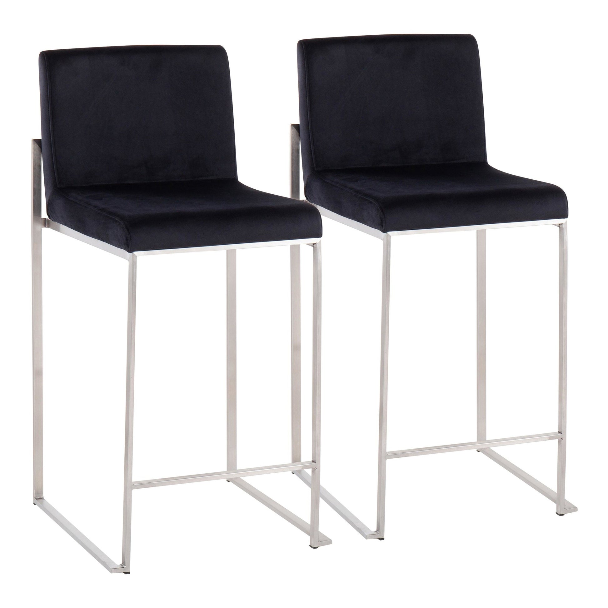 Fuji Contemporary High Back Counter Stool in Stainless Steel and Black Velvet By LumiSource - Set of 2 | Counter Stools | Modishstore - 2