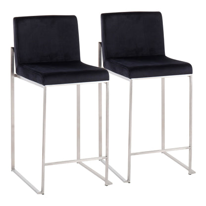 Fuji Contemporary High Back Counter Stool in Stainless Steel and Black Velvet By LumiSource - Set of 2 | Counter Stools | Modishstore - 2