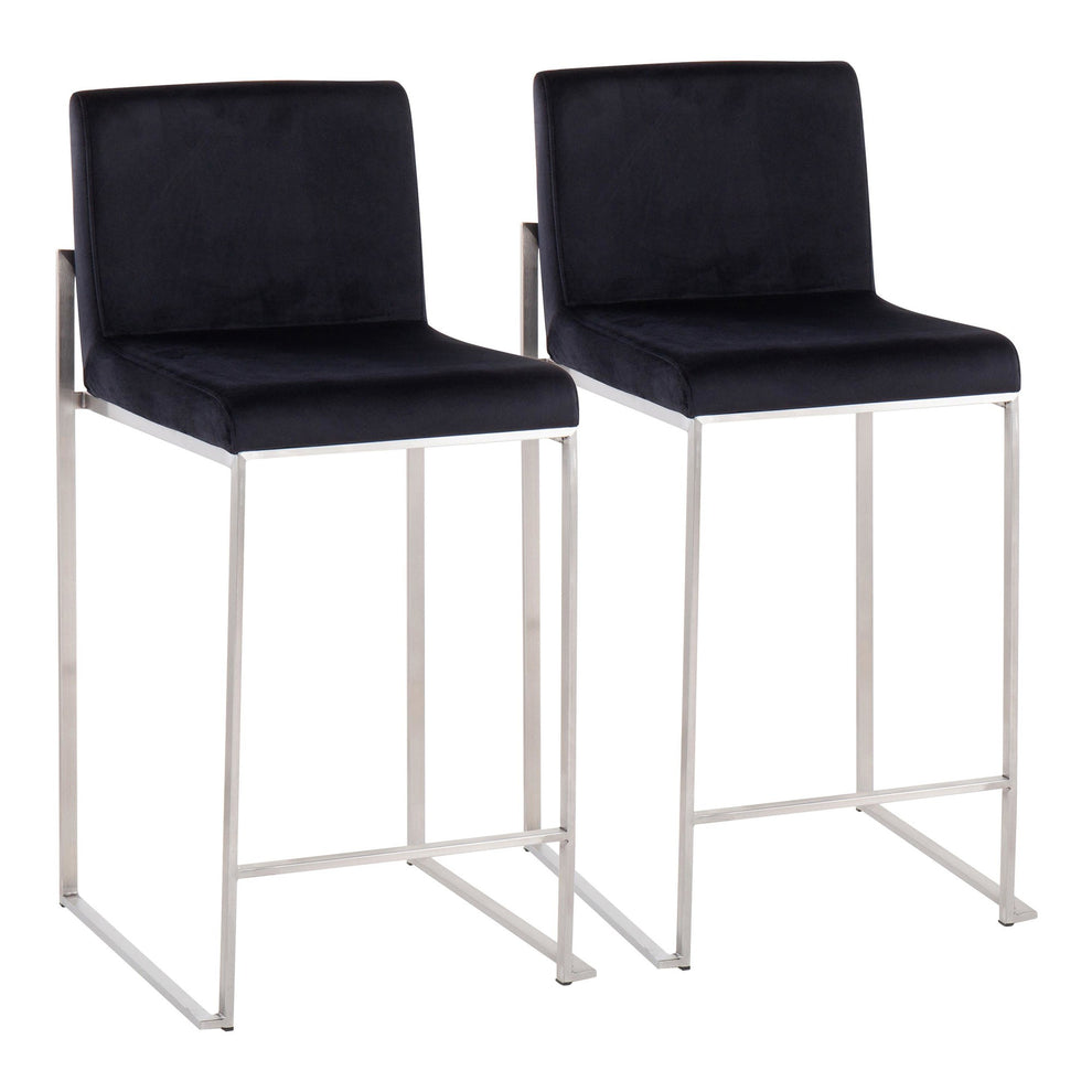 Fuji Contemporary High Back Counter Stool in Stainless Steel and Black Velvet By LumiSource - Set of 2 | Counter Stools | Modishstore - 2