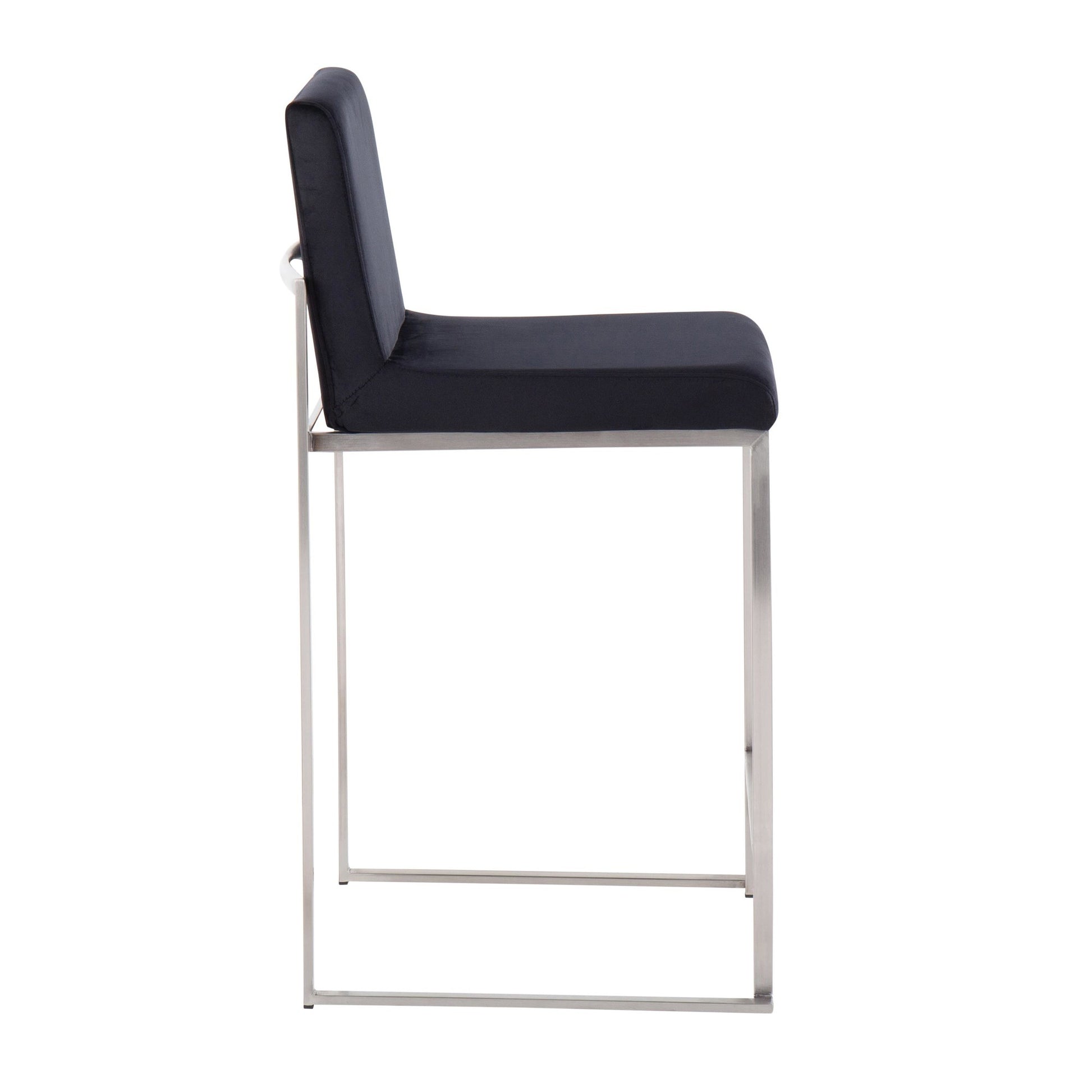 Fuji Contemporary High Back Counter Stool in Stainless Steel and Black Velvet By LumiSource - Set of 2 | Counter Stools | Modishstore - 8