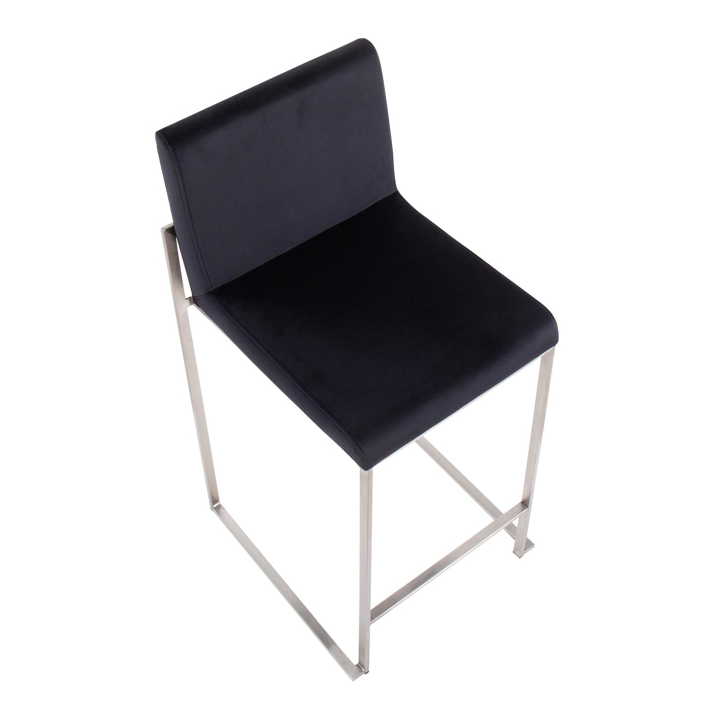 Fuji Contemporary High Back Counter Stool in Stainless Steel and Black Velvet By LumiSource - Set of 2 | Counter Stools | Modishstore - 4